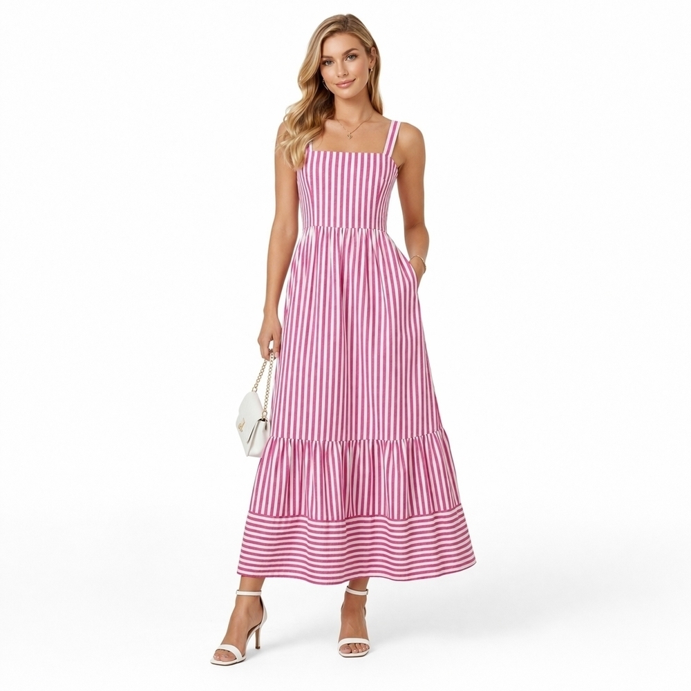 Raviya Pink Striped Maxi Dress Size M NWT Smocked Summer Sundress With Pockets